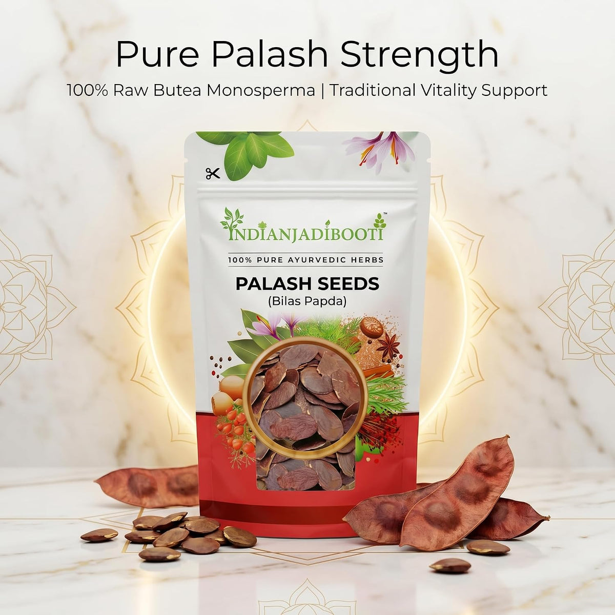 IndianJadiBooti Pure Palash Seeds (Butea Monosperma) | Traditional Botanical for Gastrointestinal Harmony, Systemic Cleansing & Kapha Balance - 250g