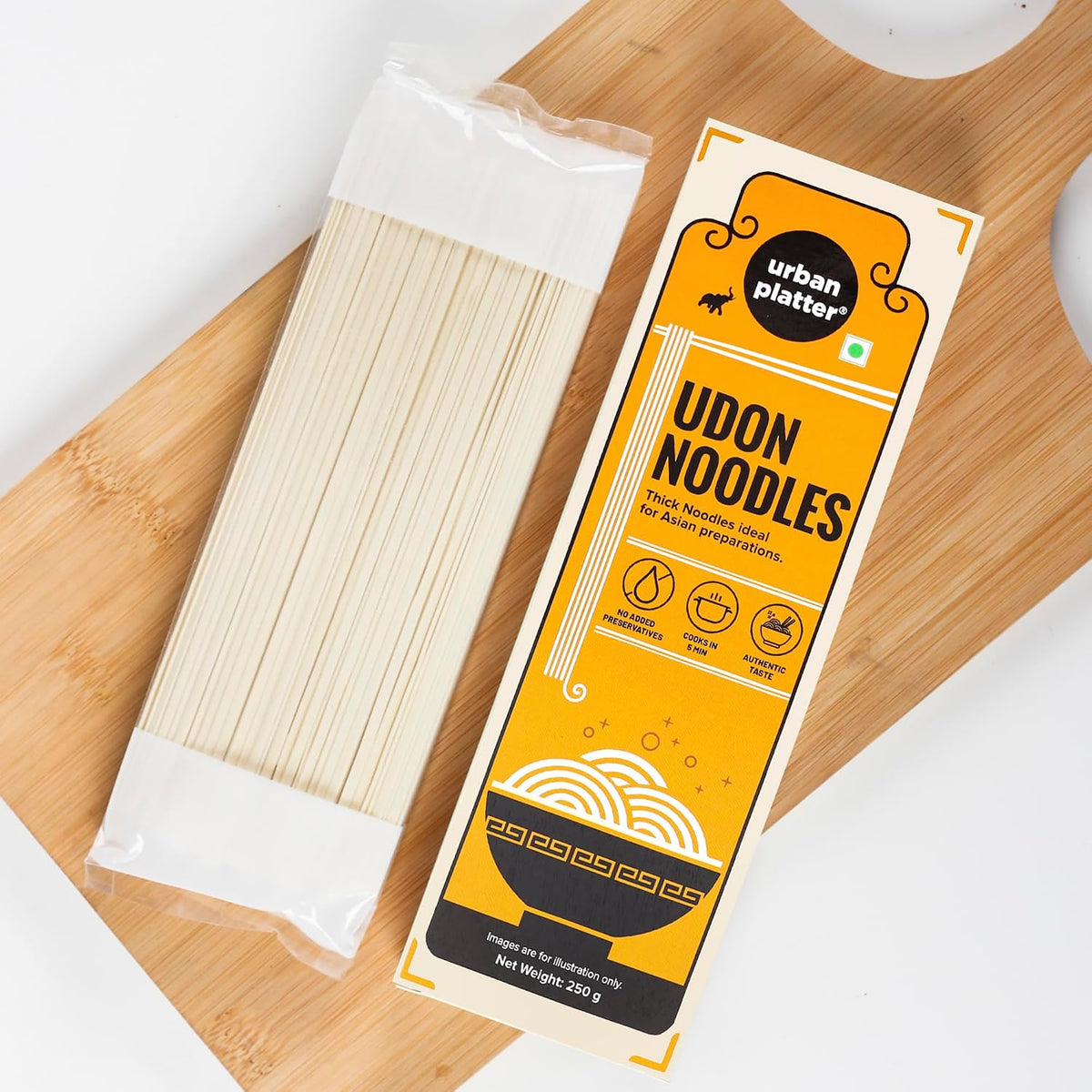 urban platter Udon Noodles, 250G (Thick Wheat Noodles, Ideal For Asian Preparations, No Added Preservatives), Preservative Free, 0.25 Kg