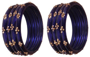 NMII Zircon Gemstone with Heart Shaped Beads and Golden Colour Balls Studded Glossy Finished Glass Kada Set For Women and Girls