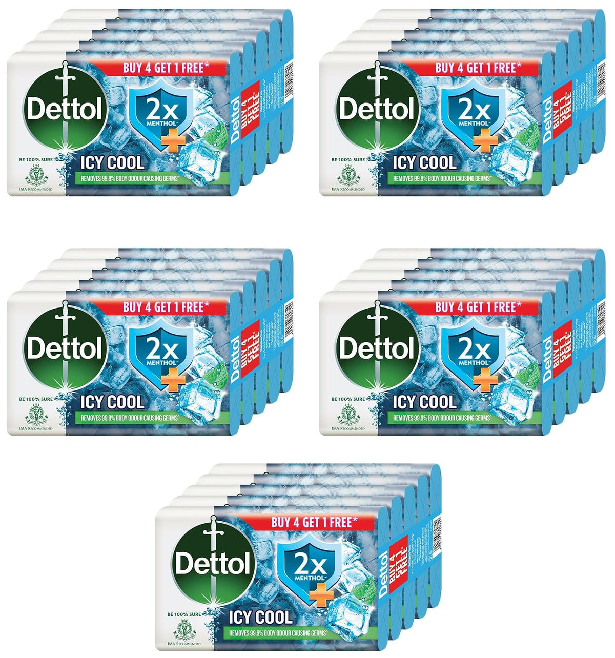 Dettol Icy Cool Bathing Soap Bar, 3X Intense Cooling, (3125g), 125g - Pack of 25