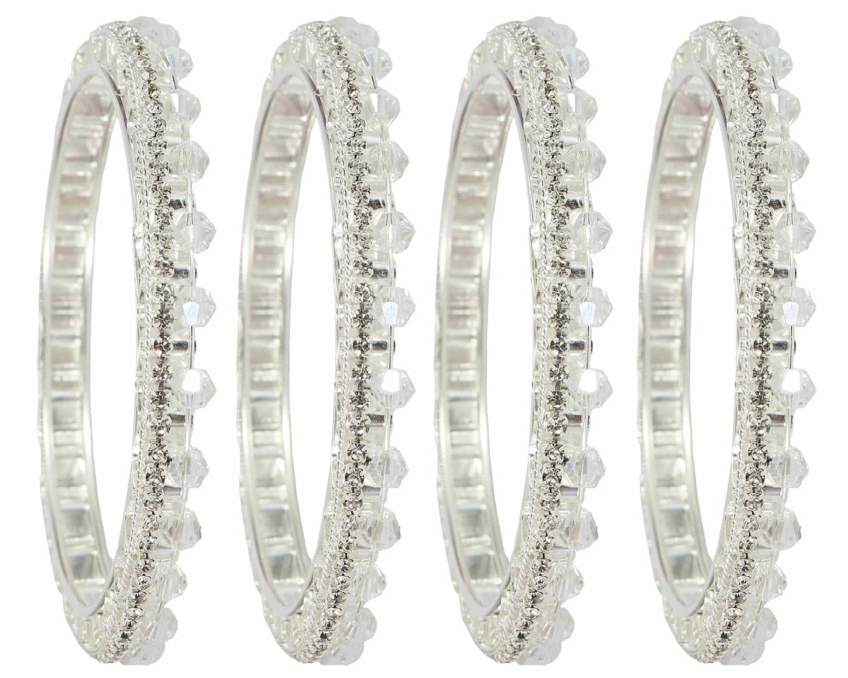 NMII Stylish Metal with Zircon Stone Work & Pearls Bangles Set For Women & Girls | Fancy Metal Bangles Set | Diamond Bangles | Traditional Women's Bangles For Wedding, Party, Occasion- Set of 4