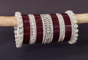 NMII Premium Metal Bangles Silver Chuda Set For Bridal Women & Girls with Zircon Diamond & Kundan Beads | Designer AD Chuda | Bridal Bangles Chooda Set For Wedding, Party, Occasion-Set of 74