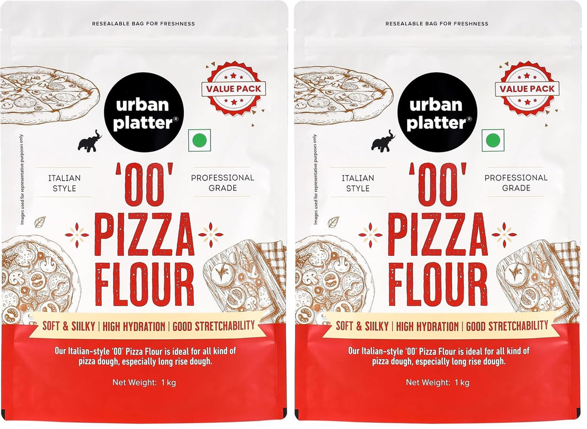 Urban Platter '00' Pizza Flour, 1kg (Superfine Durum Wheat for Soft & Stretchy Dough | Professional-Grade | Maida-Free | Perfect for Homemade Pizza) (Pack of 2)