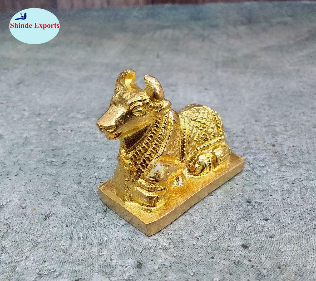SHINDE EXPORTS Small Brass Nandi Idol Statue vastu Bull murti for Pooja at mandir Home (4.3cm)