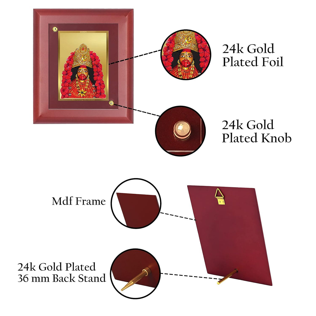 DIVINITI 24K Gold Plated Maa Tara Photo Frame | Premium Religious Gift & Spiritual Home Decor | MDF Gold Foil Frame for Pooja Room, Mandir, Wall & Gifting | 16 x 13.5 CM