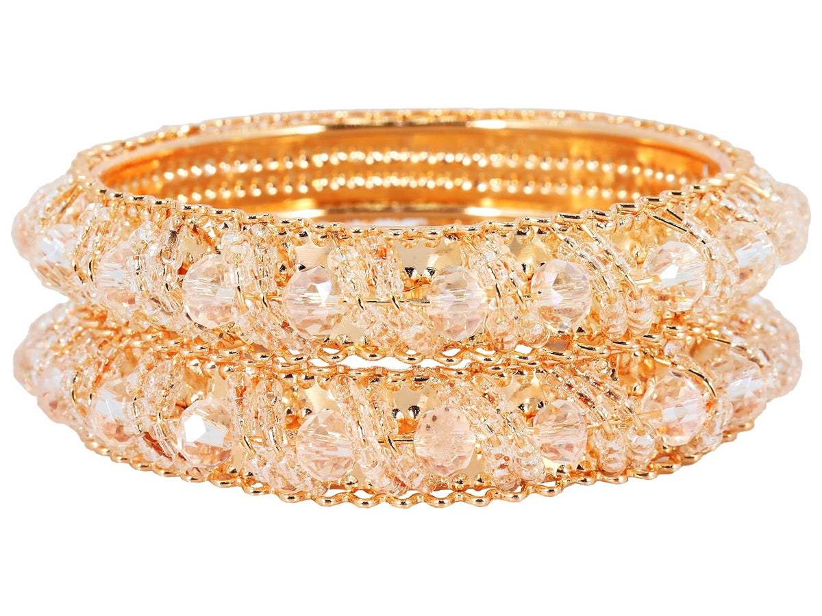 NMII Stylish Pearls & Alloy Metal Kada Set For Women and Girls | Fancy Women's Kada Bangles | Fashion Jewellery | Metal Bangle | Traditional Kada Set For Girls, (MAH58_9001-Peach-2.6)