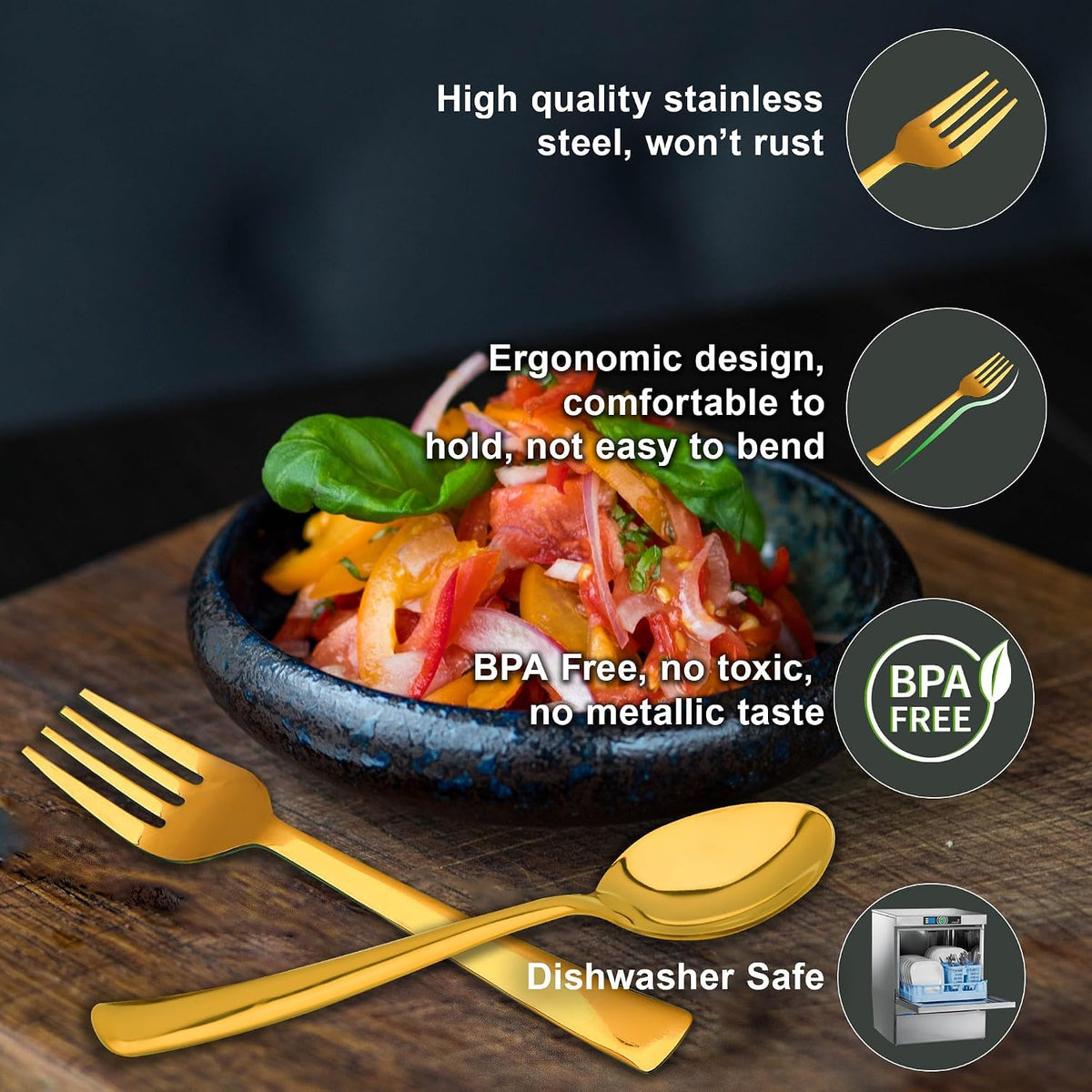Parage 6 Pieces Stainless Steel Golden Spoon & Fork Set, 16 cm Each, Premium Cutlery Set for Home & Kitchen, PVD Gold Flatware, Elegant Dining (3 Dinner Spoons & 3 Dinner Forks)
