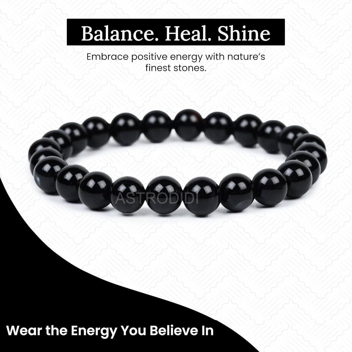 Astrodidi Natural Certified Black Agate Kala Hakik Stone Bracelet for Men & Women | Brings Peace, Occult Success, Balances Shiva & Shakti Energies and Protects from all Negative Energy | 8mm Bead size, Pack of 1