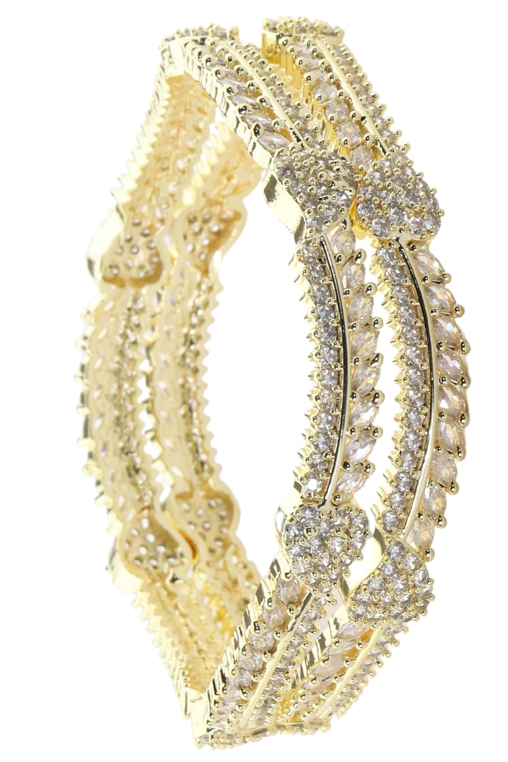 NMII Latest CZ American Diamond Leaf Alloy Metal Bangles Premiun Kada For Women & Girls | Latest Cubic Zirconia Girls' Bangles Bracelet | Trendy Kangan Stylish Women's Bangles Diamond-Set of 2 Bangle