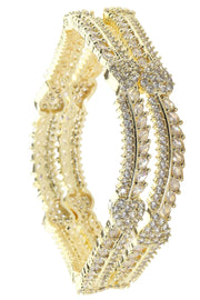 NMII Latest CZ American Diamond Leaf Alloy Metal Bangles Premiun Kada For Women & Girls | Latest Cubic Zirconia Girls' Bangles Bracelet | Trendy Kangan Stylish Women's Bangles Diamond-Set of 2 Bangle