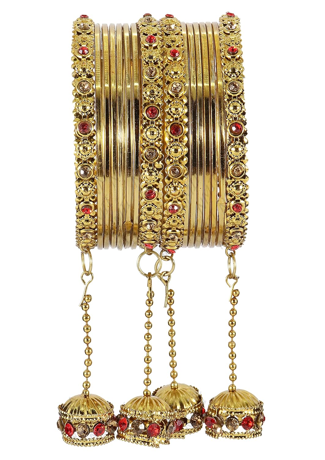 NMII Traditional Metal Bangles Set For Women & Girls with Zircon Gemstone & Latkan | Stylish Oxidised Look Gold Plated Bangles | Women's Fashion Jewellery