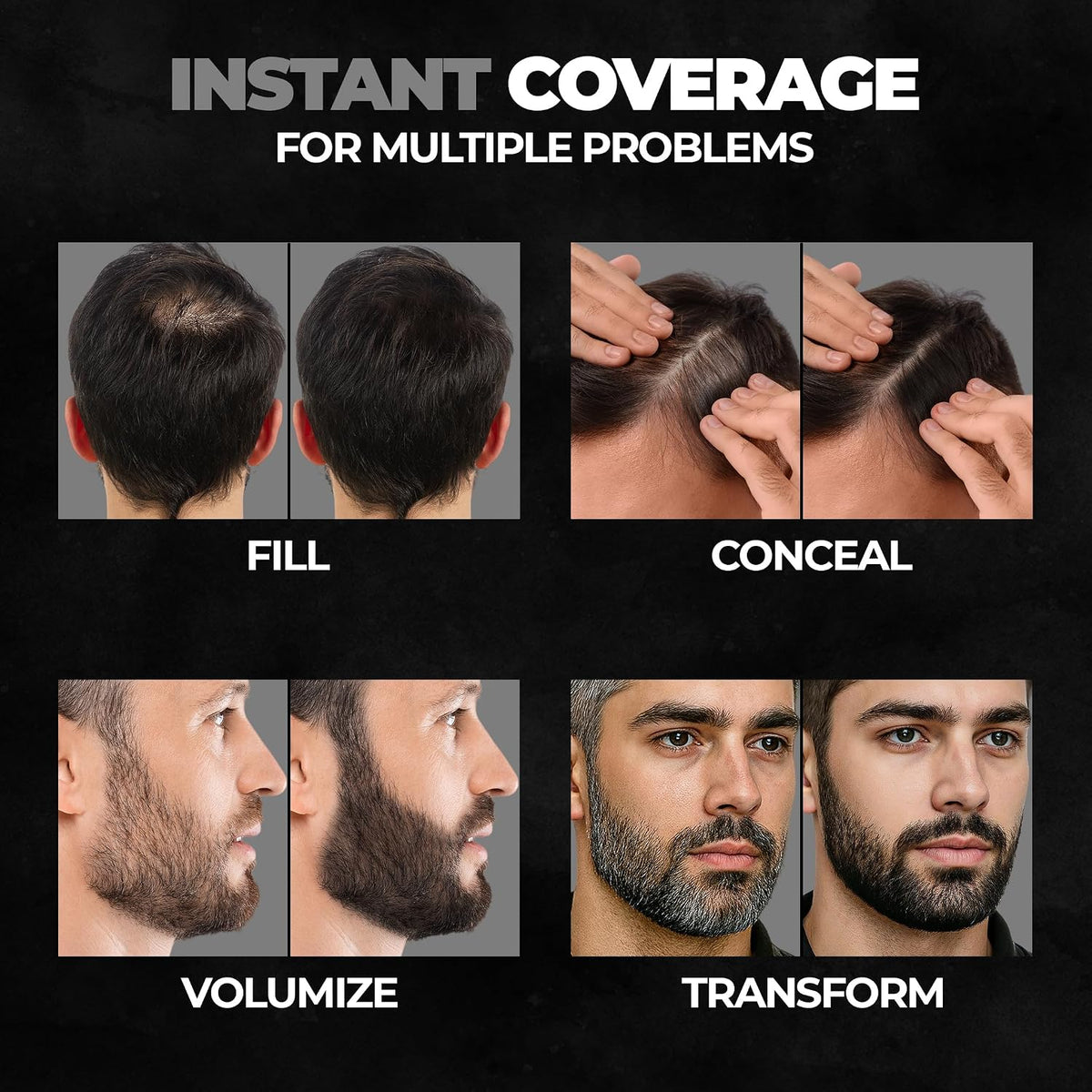 Beardo Blackout Hair Powder 4g - Black | Root Touch Up for Grey Hair | Instantly Covers Grey Roots, Beard Patches & Bald Spots | Thick Black Fiber Hairline Powder | Highly Pigmented, Long-Lasting & Matte Finish | Super-Fine Cover-up