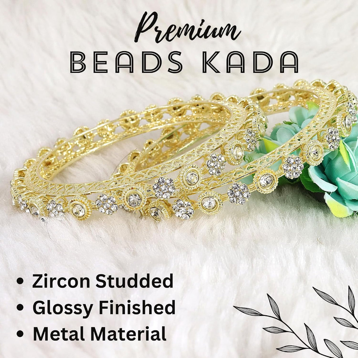 NMII Traditional Metal with Zircon Diamond Adorned Bangles Set For Women & Girls | Premium Rajwadi Kada For Women | Fancy Women's Bangles Bracelet For Wedding, Party, Festive Occasion- Set of 2