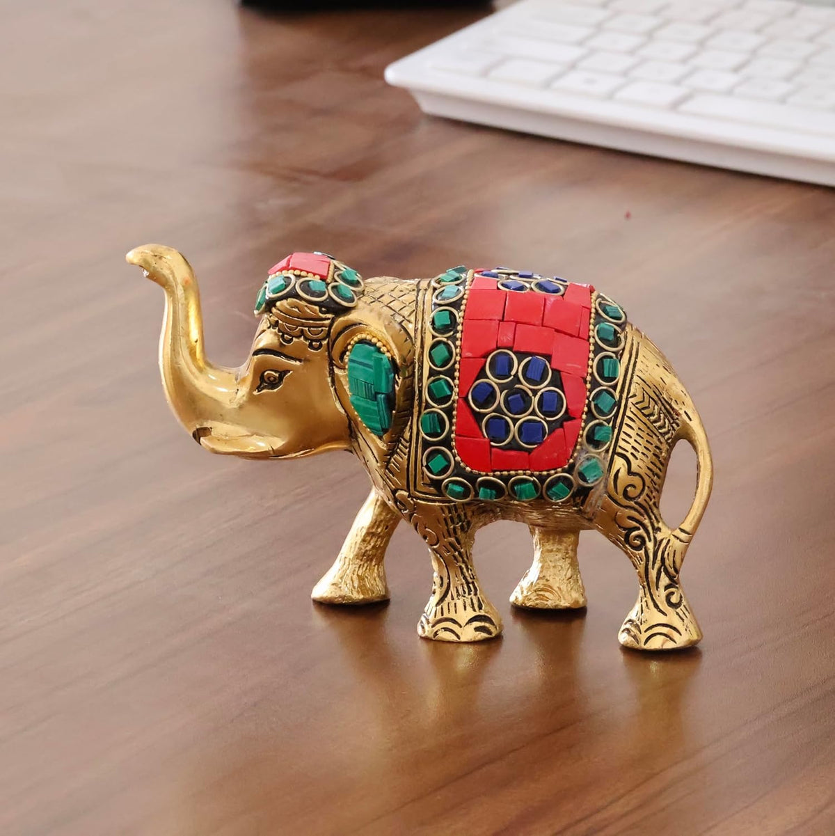 KridayKraft Metal Elephant Medium Size with Stone Work for Showpiece Enhance Your Home,Office & Table and Gift for Have House Warming Anniversaries, Birthday..