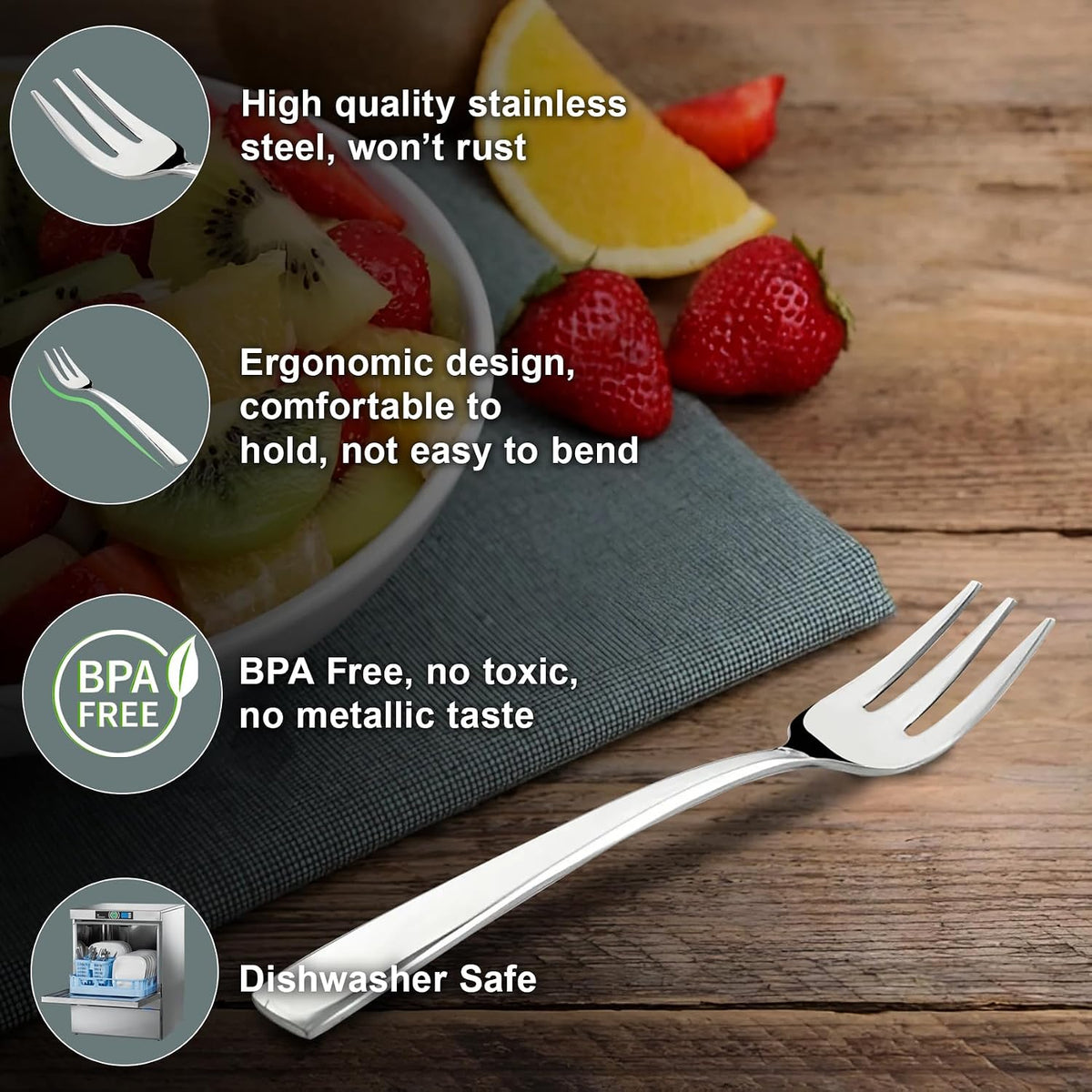 Parage 12 Pieces Stainless Steel Fruit Forks for Home & Kitchen, Fruit Picks, Kids, Snacks, Fruits and Dessert, Small Fruit Fork (Pack of 12, Silver)