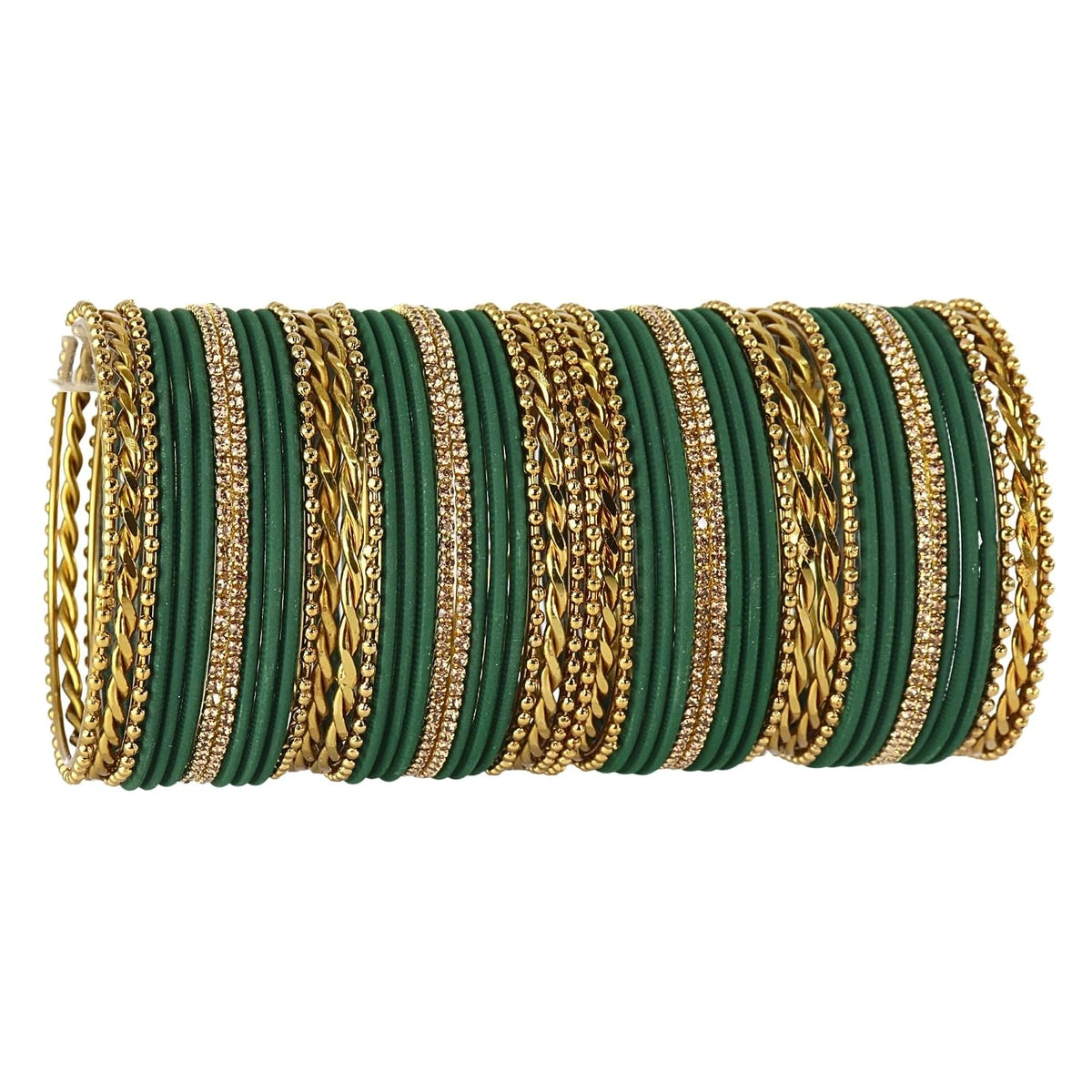 NMII 52 Pcs Velvet Bridal Chuda Set Work With Zircon Stone | Gold Plated Link Chain Chudi | Stone Studded Bangles | Metal Bridal Chuda | Designer Chura For Wedding & Festive