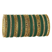 NMII 52 Pcs Velvet Bridal Chuda Set Work With Zircon Stone | Gold Plated Link Chain Chudi | Stone Studded Bangles | Metal Bridal Chuda | Designer Chura For Wedding & Festive