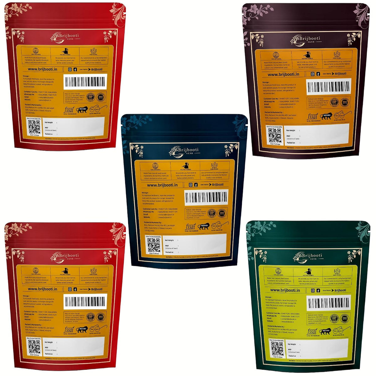 Brijbooti Safed Musli - Ashwagandha - Kaunch - Shatavari - Gokhru Bada (Powder) 180 Gr Each