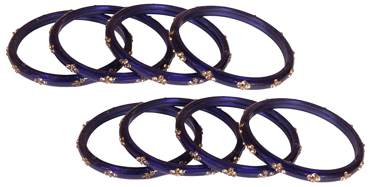 NMII Zircon Gemstone with Heart Shaped Beads and Golden Colour Balls Studded Glossy Finished Glass Kada Set For Women and Girls