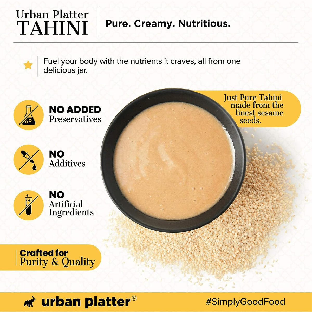 Urban Platter Tahini Paste, 500g (Smooth & Creamy White Sesame Paste, No Additives, Ideal for Hummus, Shawarma Sauce, Baba Ghanoush & Salad Dressings)