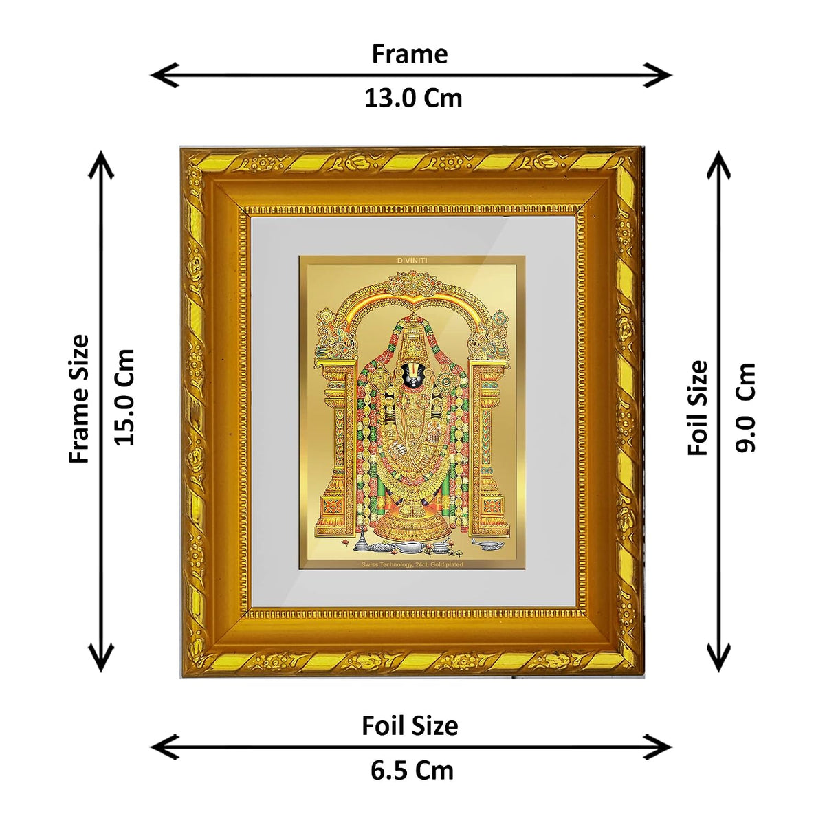 DIVINITI Tirupati Balaji Gold Plated Wall Photo Frame, Table Décor| DG Frame 103 Size 1 and 24K Gold Plated Foil| Religious Photo Frame Idol For Pooja, Gifts Items (16.5 CM X 15.5 CM)