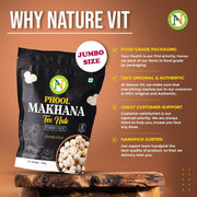 NatureVit Phool Makhana 250g [Jumbo-Size] | Hand Picked | Big Lotus Seeds | Gluten-Free | Low-Fat Snack