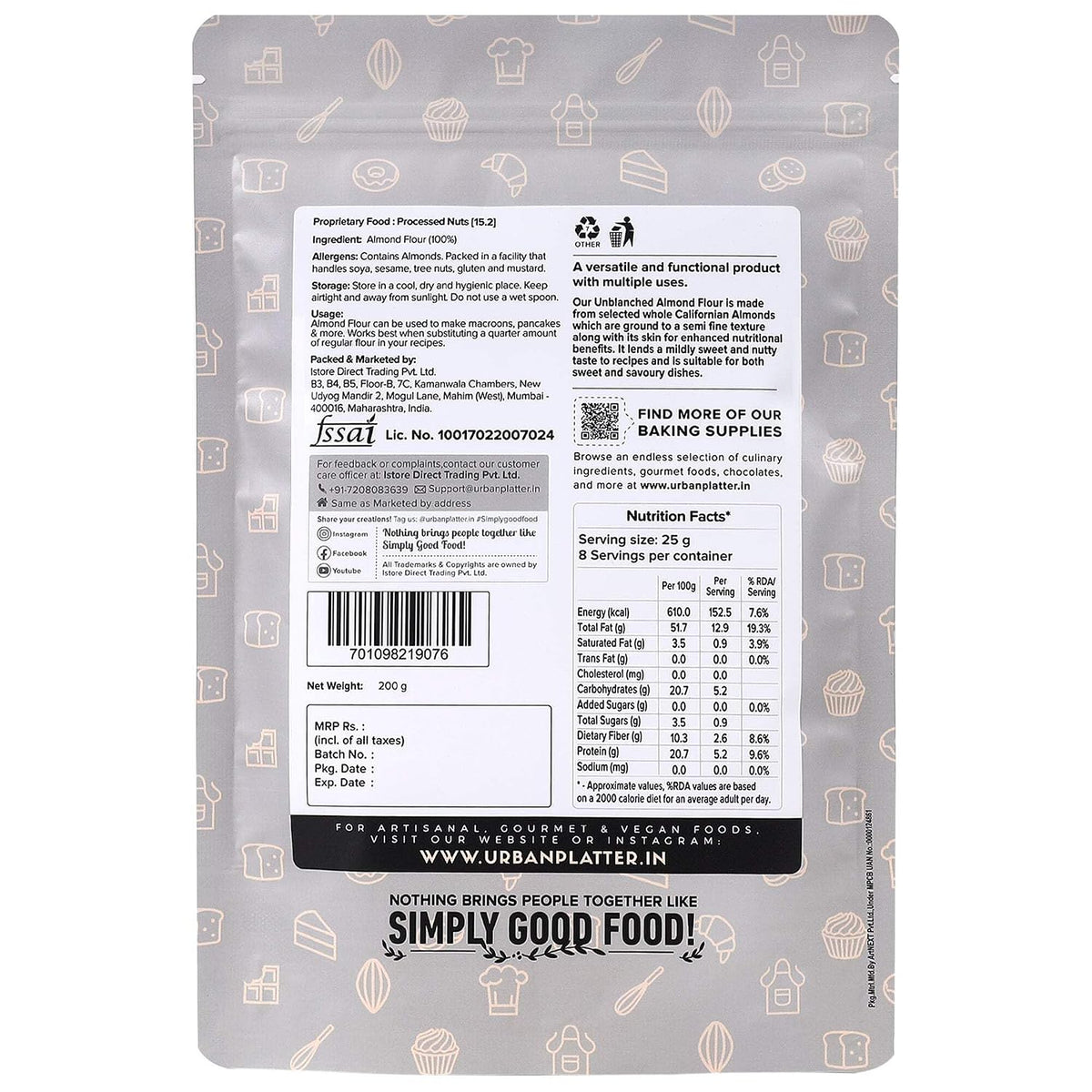 Urban Platter Natural Almond Flour, 200 g
