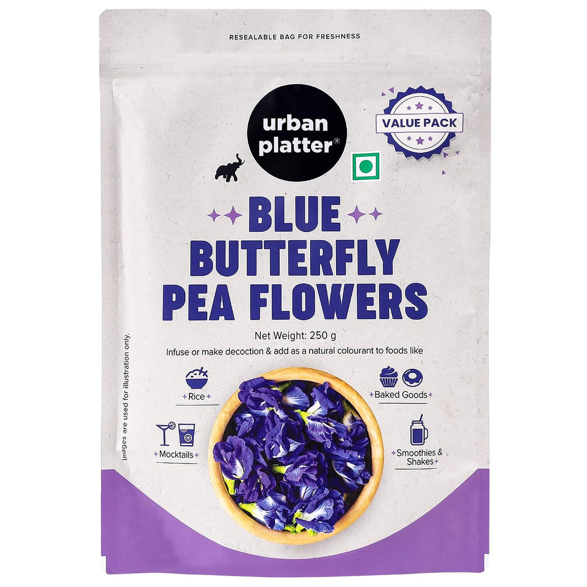 Urban Platter Blue Butterfly Pea Flower, 250g (Aparajita | Shankhpushpi | Rich in Antioxidants | Add to teas and Cocktails | Natural Colourant)