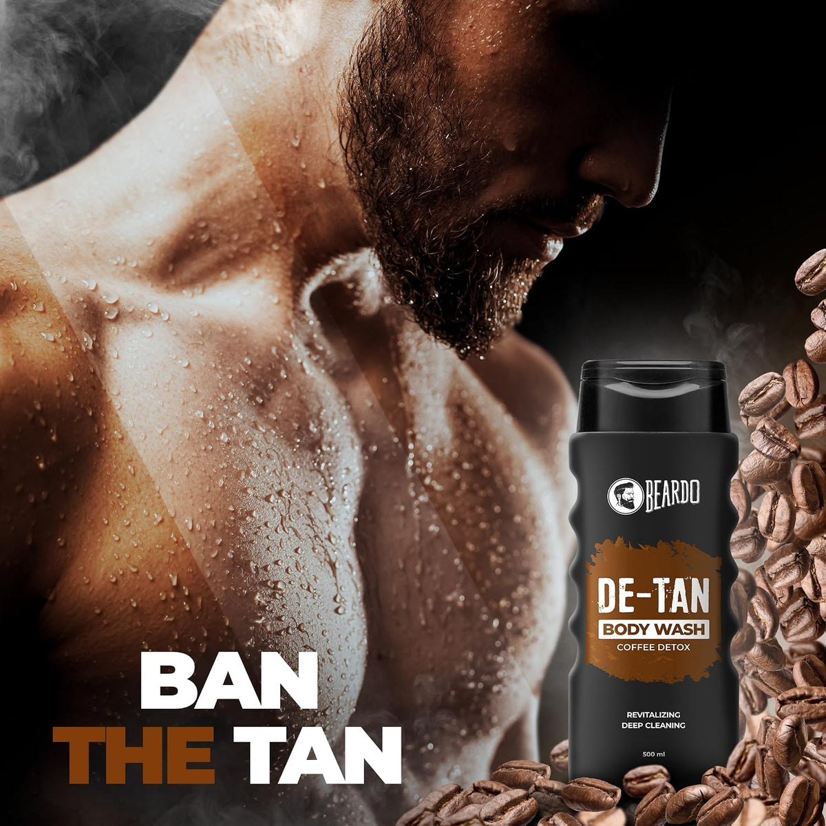 Beardo De-Tan Body Wash for Men, 500ml | Tan Removal and Caffeine Body Wash | Detan With Coffee & Aloe Extracts | For Body & Face | Refreshing Fragrance | Bodywash for Men