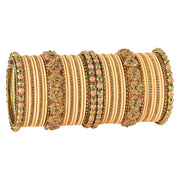 NMII 46 Pcs Premium Velvet Bridal Chuda Set Work With Zircon Stone & Floral Design | Gold Plated Link Chain Chudi | Stone Studded Bangles | Beads Bridal Chuda | Designer Chura For Wedding & Festive