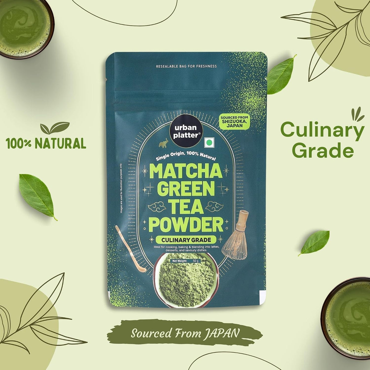 Urban Platter Japanese Culinary-Grade Matcha Green Tea Powder, 50g (Sourced from Shizuoka, Japan | Stone-Ground | Antioxidant-Rich)