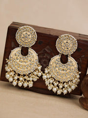 Priyaasi Gold-Plated Kundan Stones Chandbali Earrings for Women and Girls (Peach and Gold)