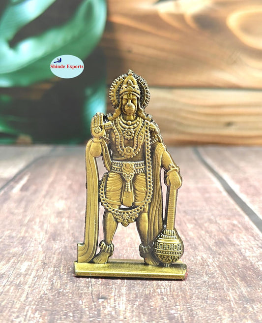 SHINDE EXPORTS Metal Lord Hanuman Idol Statue, Small Size 4.5 cm, Brass Material, Glossy Finish, Classic Style, for Car Dashboard, Home, Office Desk, Religious Theme (Bronze)