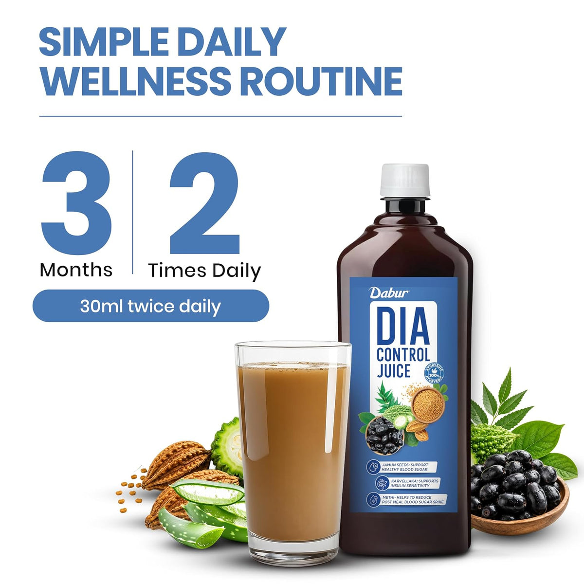 Dabur Dia Control Juice - 500ML | Clinically Proven Diabetic Care | Supports Healthy Blood Sugar Levels & Insulin Sensitivity | Reduces Post Meal Sugar Spikes | Amla, Karela, Jamun, Triphala & More