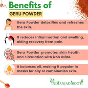 IndianJadiBooti Geru Powder - Red Ochre (Shuddha Gairika) - Traditionally Used for Cooling Skin Rituals, DIY Face Packs & Natural Pigment, 3 Packs of 900 Grams