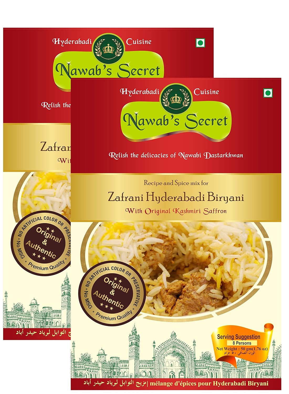 Nawab's Secret Hyderabadi Zafrani Biryani Masala(Pack of 2) With Kashmiri Saffron