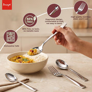 Parage 24 Pieces Premium Stainless Steel Cutlery Set for Home & Kitchen (Contains: 6 Table Spoons, 6 Forks, 6 Tea Spoons, 6 Dinner Spoons), Luxury Dining Tableware Gift for House Warming, Silver