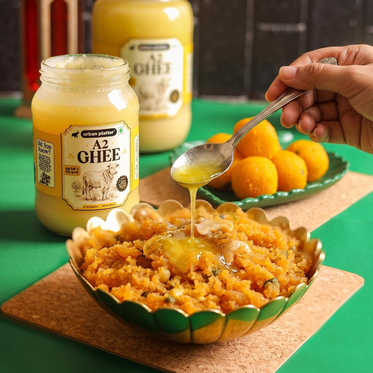 Urban Platter A2 Bilona Cow Ghee, 500ml (Traditional Curd-Churned Desi Ghee | Made from A2 Cow Milk | Pure Ghee for Cooking, Tadka & Daily Meals)