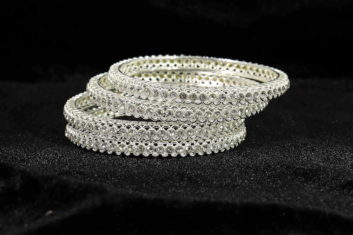 NMII Stylish Designer Metal Bangles Set For Women & Girls with Zircon Stone | Diamond Bangles | Traditional Bangles For Wedding, Party, Shadi, Function | Women's Fashion Jewellery- Set of 4