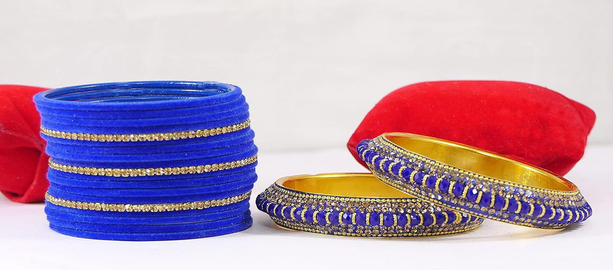 NMII Traditional Plain Metal Bangles with Golden Zircon Stone For Women & Girls | Chuda Set For Bridal Women Wedding, Party, Occasion | Golden Chuda | Metal Bangles For Women- Set of 30