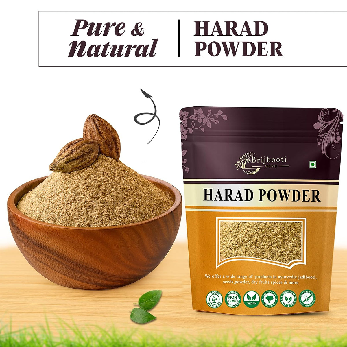 Brijbooti Organic Harad Powder (350g) | Haritaki Powder for Digestion, Detox & Skin | Reduces Dark Circles | Kadukkai | Karakkaya | Terminalia Chebula