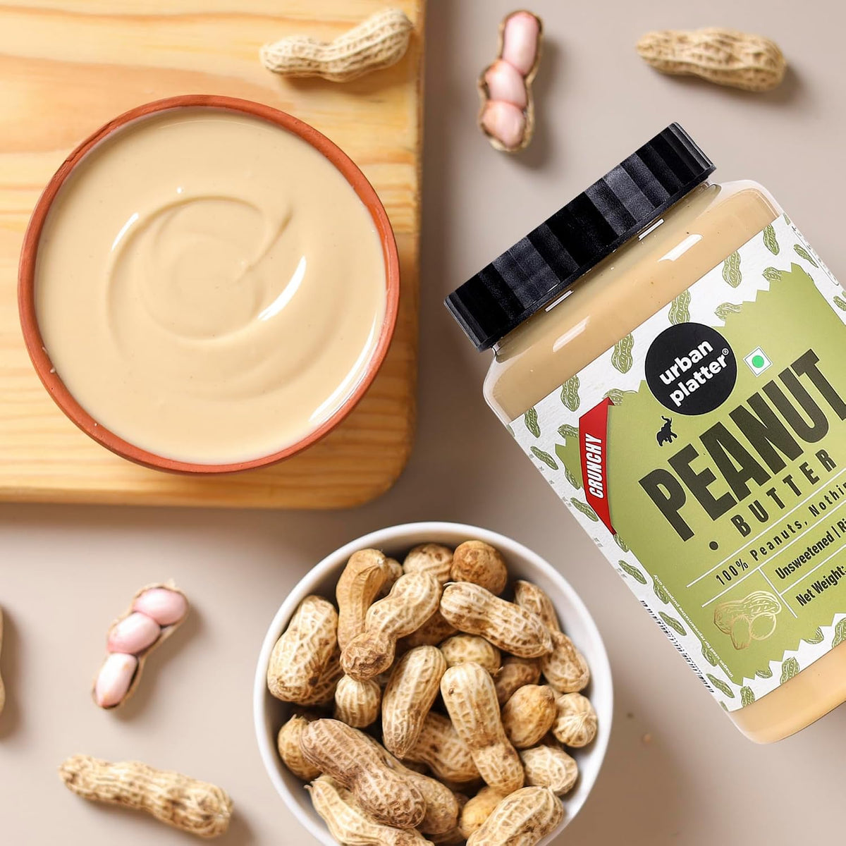 Urban Platter Crunchy Peanut Butter, 1Kg (Bold Roasted Flavour | Crunchy Texture | Single Ingredient | Keto-Friendly)