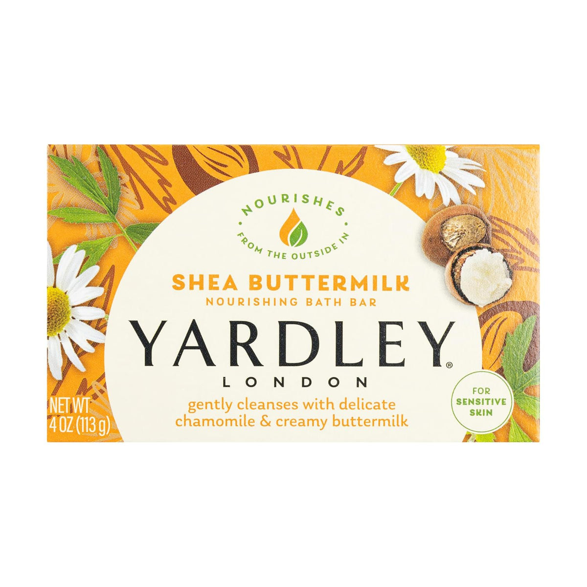 Yardley London Sensitive Skin Shea Buttermilk W/Chamomile & Creamy Buttermilk Bath Bar 4.25oz (1 Bar).