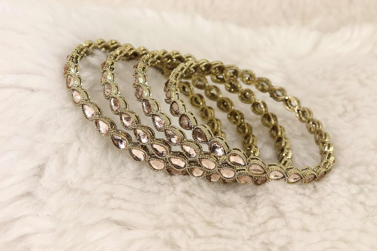 NMII Traditional Kundan Work Metal Bangles Set For Women & Girls | Mirror Bangles For Women | Bangles For Wedding, Party, Festival, Function | Women's Fashion Jewellery- Set of 4