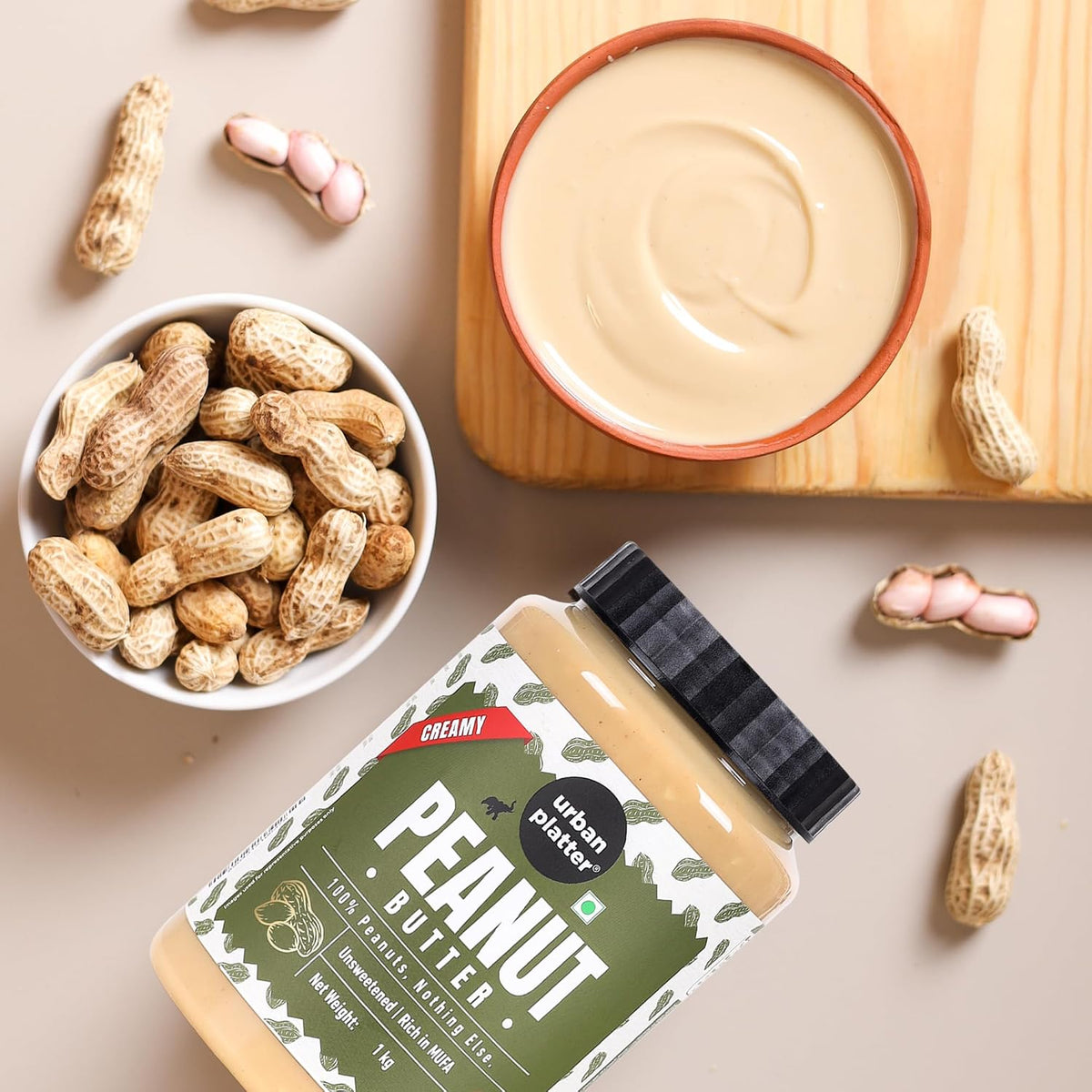 Urban Platter Creamy Peanut Butter, 1Kg (Classic Smooth | Single Ingredient | Keto-Friendly)