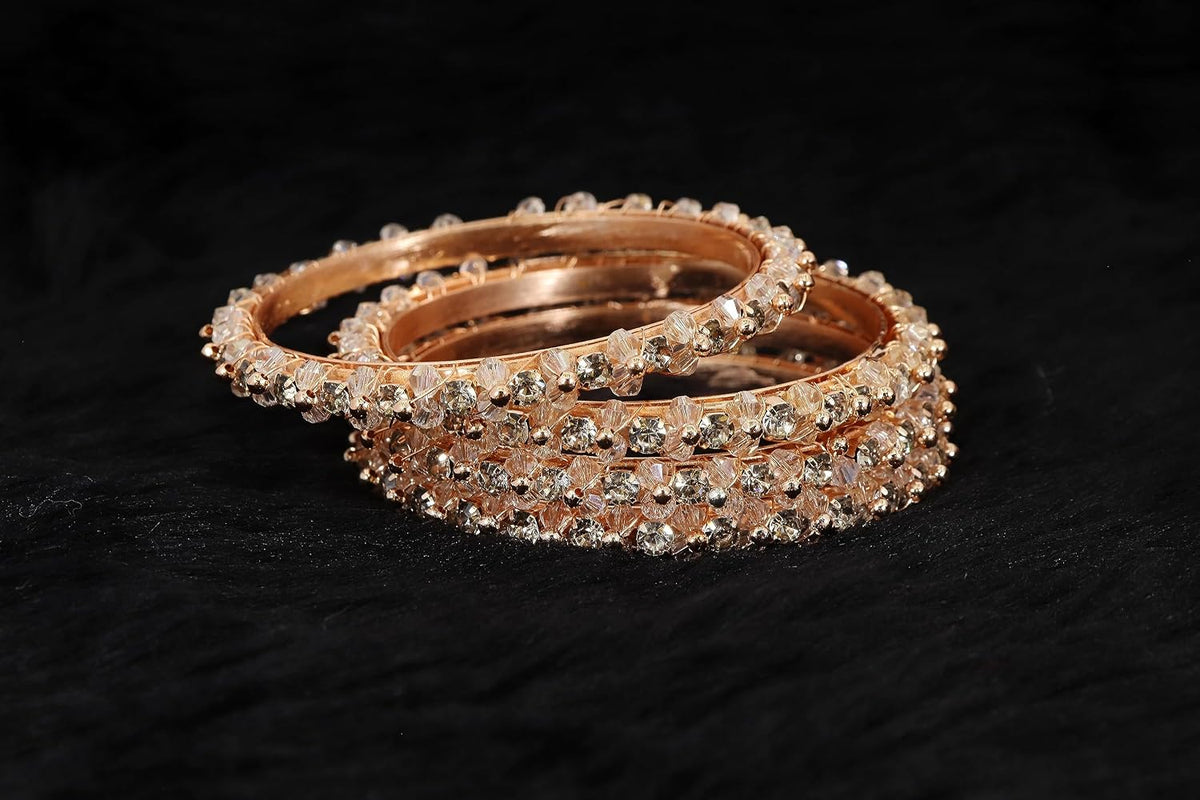 NMII Alloy Metal Bangles Set For Girls and Women Studded American Diamond and Pearls | Diamond Bangles | Metal bangles | Women's Bangle - Pack Of 4 Kada