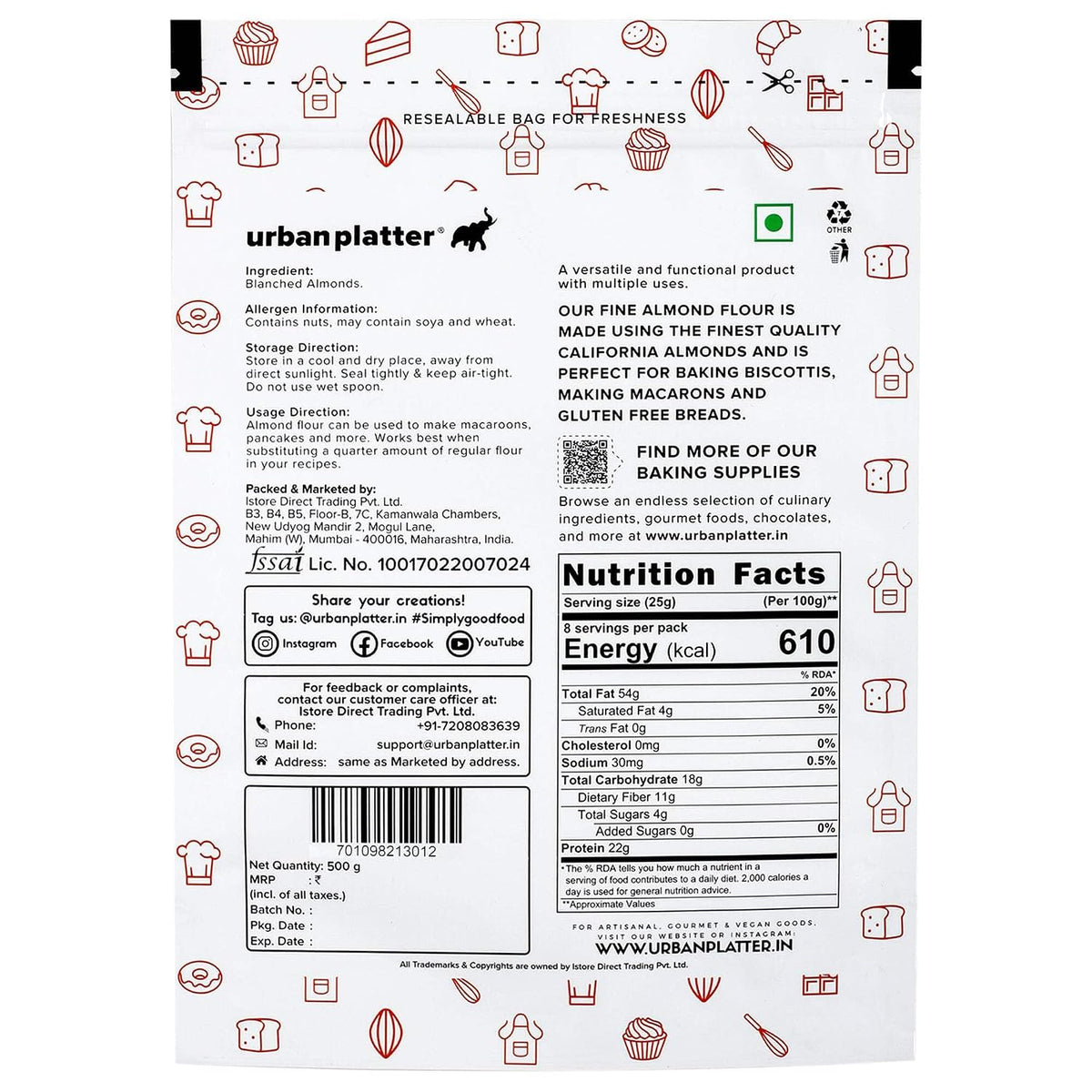 Urban Platter California Blanched Almond Flour, 200g (Naturally Gluten-Free | Finely Milled | Low-Carb | Ideal for Baking & Keto Recipes)