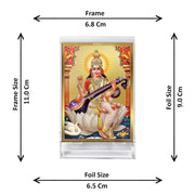 DIVINITI 24K Gold Plated Religious Car Dashboard Frame | Premium God Idol Frame for Car, Home Mandir & Office Table | Spiritual Gift, Decorative Showpiece | Saraswati Mata