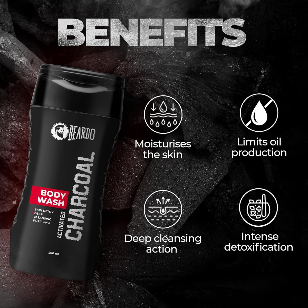 Beardo Charcoal Detox Kit | Facewash | Bodywash | Activated Charcoal Face Peel Off Mask | Detox Kit for Men | Beardo Grooming Kit for Men -Set of 3