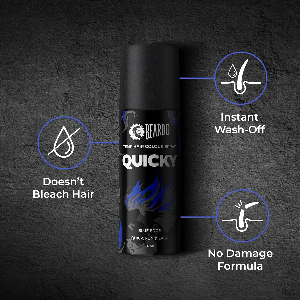 Beardo Quicky Hair Color - Blue Edge, 50 ml | Temporary 1-Day 1-Wash | DIY Instant Hair Color Makeup for Men | No Bleach | No Ammonia | No Damage
